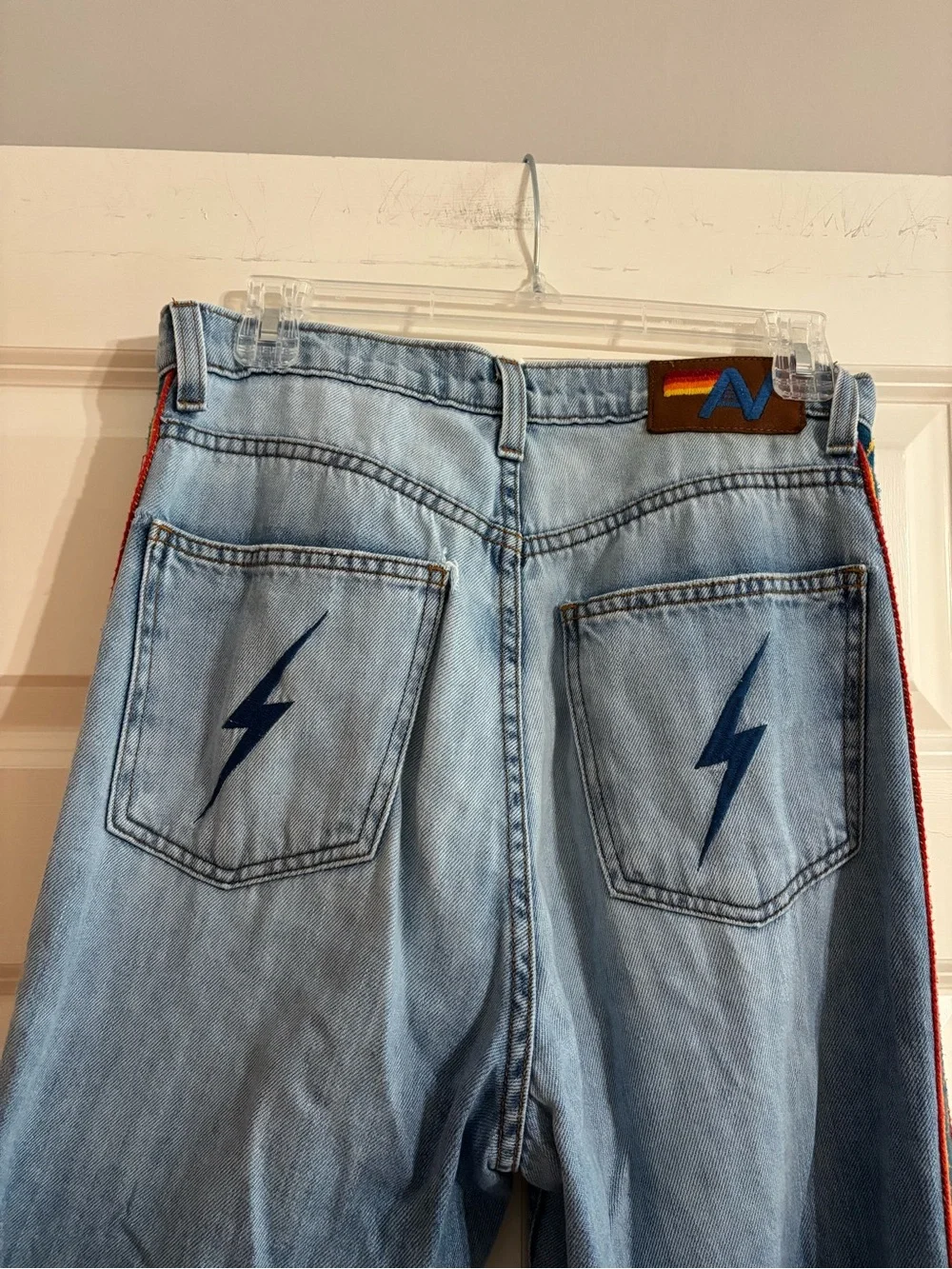 Aviator Nation Bolt Stripe Gypsy Jeans, Wide Leg & Hi-Rise Womens size 27